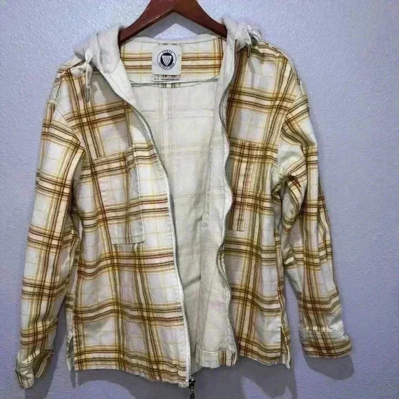 Urban Outfitters Vera Yellow Plaid Twill Hooded Full Zip Jacket Size XS - Picture 12 of 15